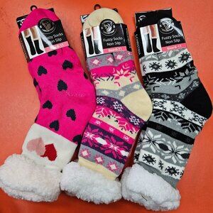 Women Soft Cozy Fuzzy Sherpa Fleece Lined Socks Thermal Slipper, 3 PACK